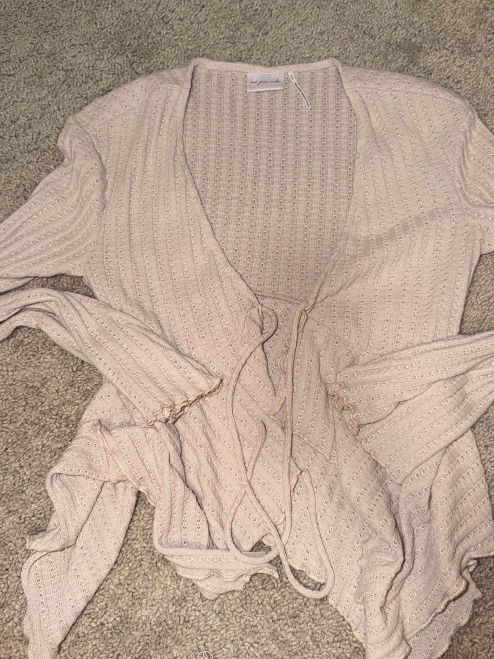 Urban Outfitters Cream Knit Tie-Front Long Sleeve Top